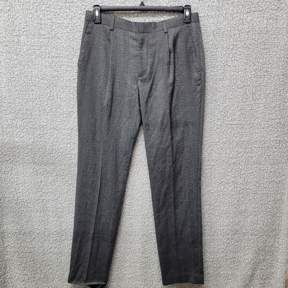 Topman Mens Grey Herringbone Dress Pants Trousers 32R Slim Fit